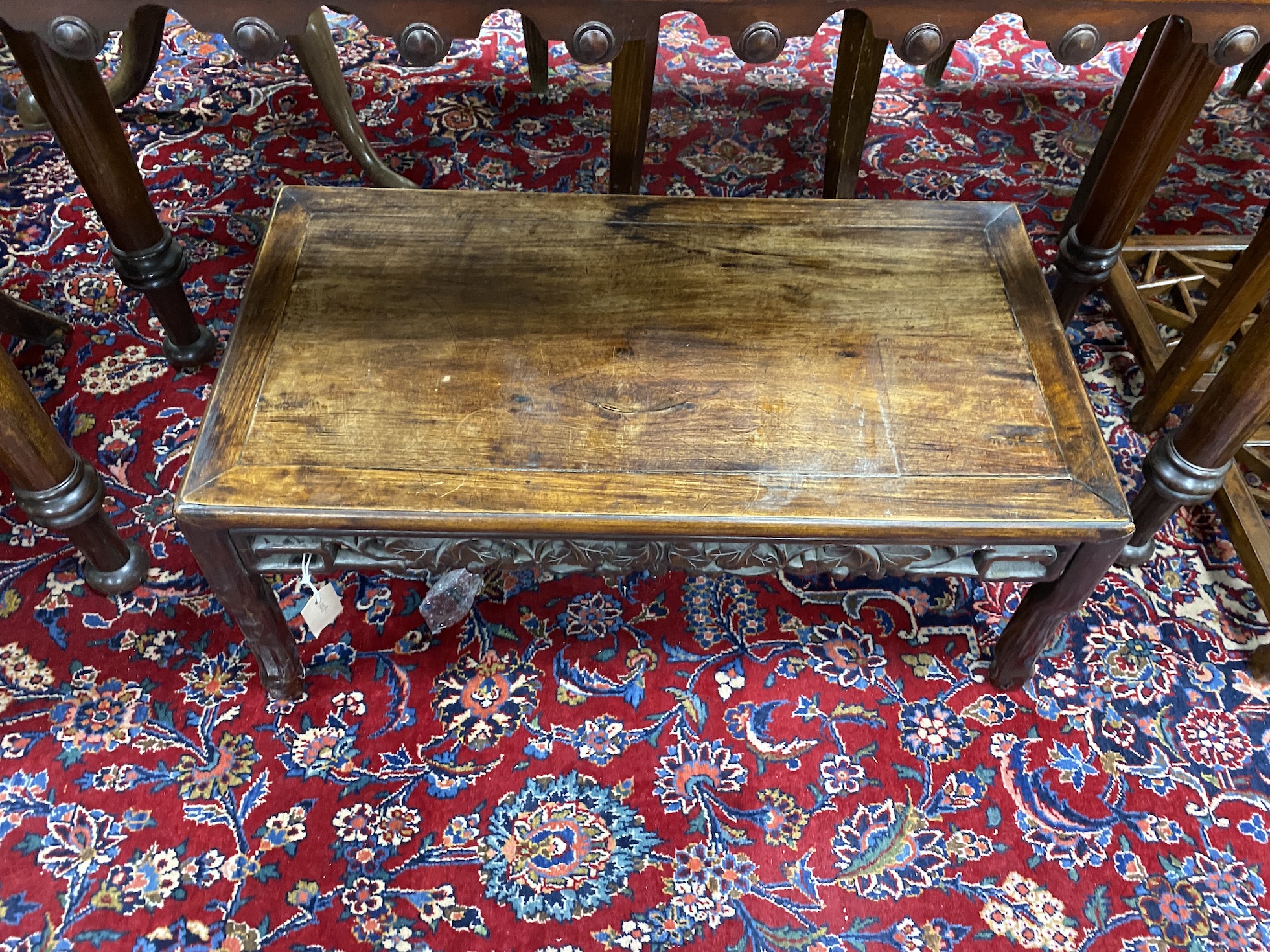 A late 19th century Chinese hongmu low table, length 75cm, depth 40cm, height 30cm